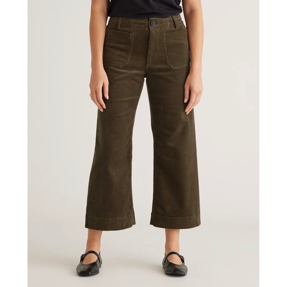 NWT Quince Organic Cotton Stretch Corduroy Wide Leg Cropped Pants 4 Green